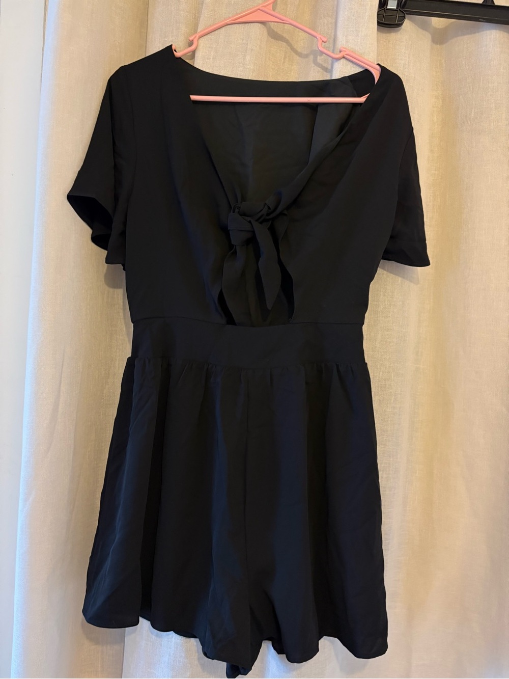 Black Tie-Front Short Sleeve Romper